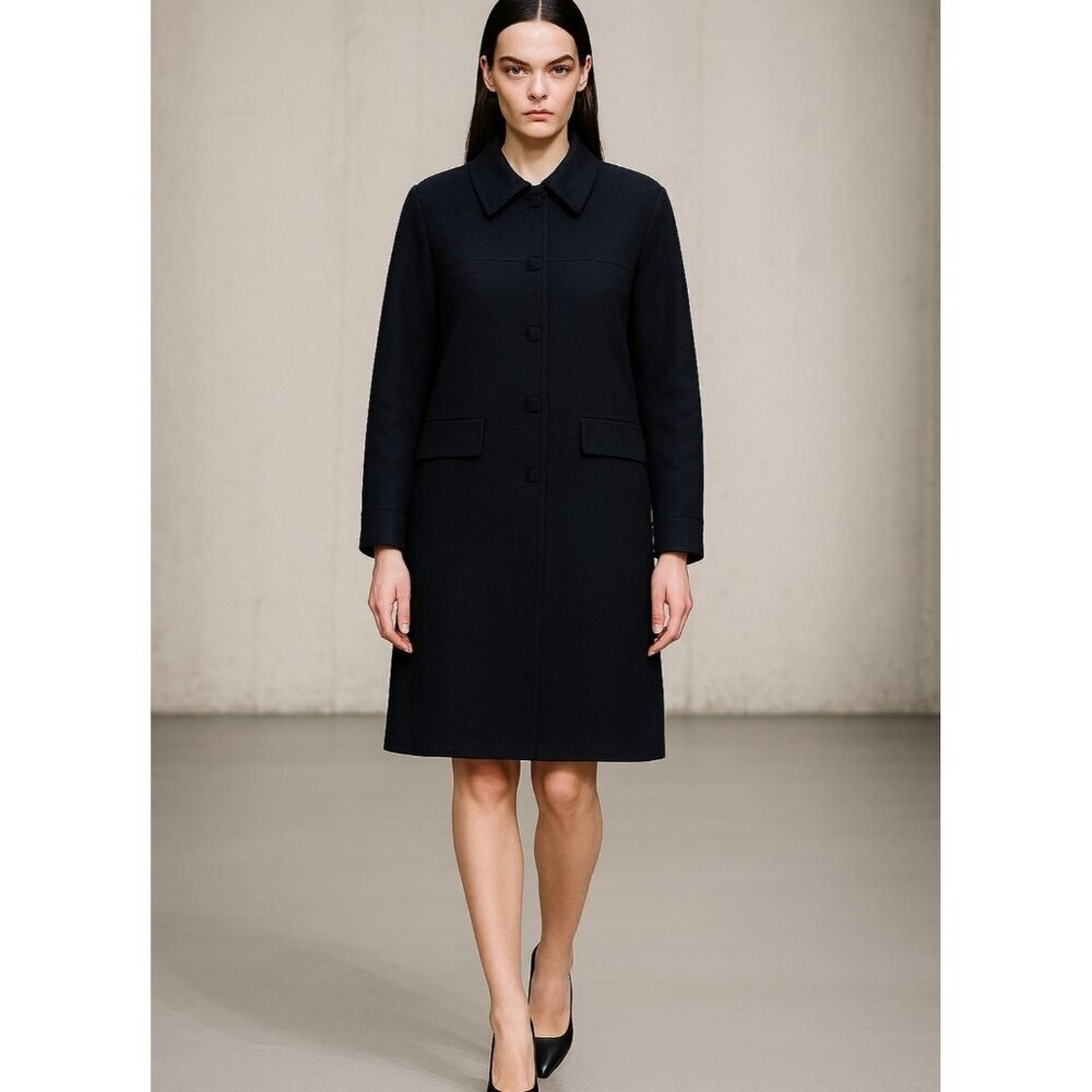 GALLERY Reversible Women's Coat Wool Side & Nylon Side Knee-Length Classic Black